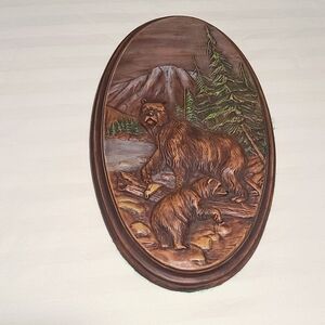 Holland Mold Ceramic Wall Decor Mama Bear and Cub in Forest 80s